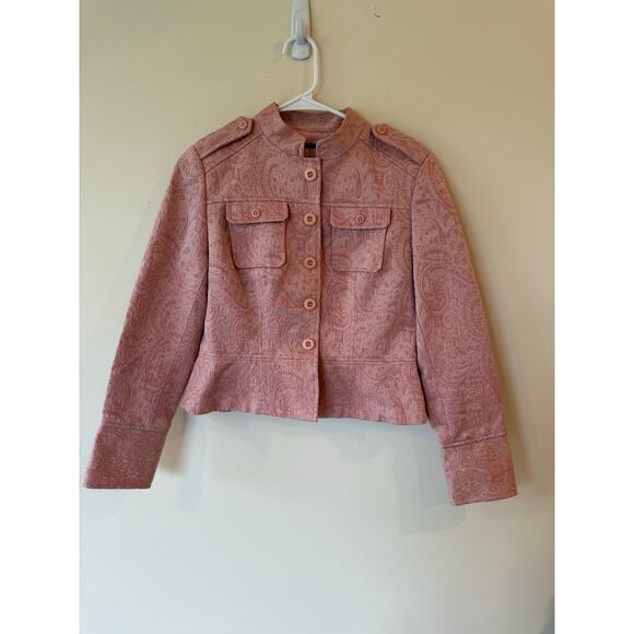 Tapemeasure Blazer Jacket Women 10P Pink Paisley Brocade Lined Crop Button Front - Picture 1 of 10